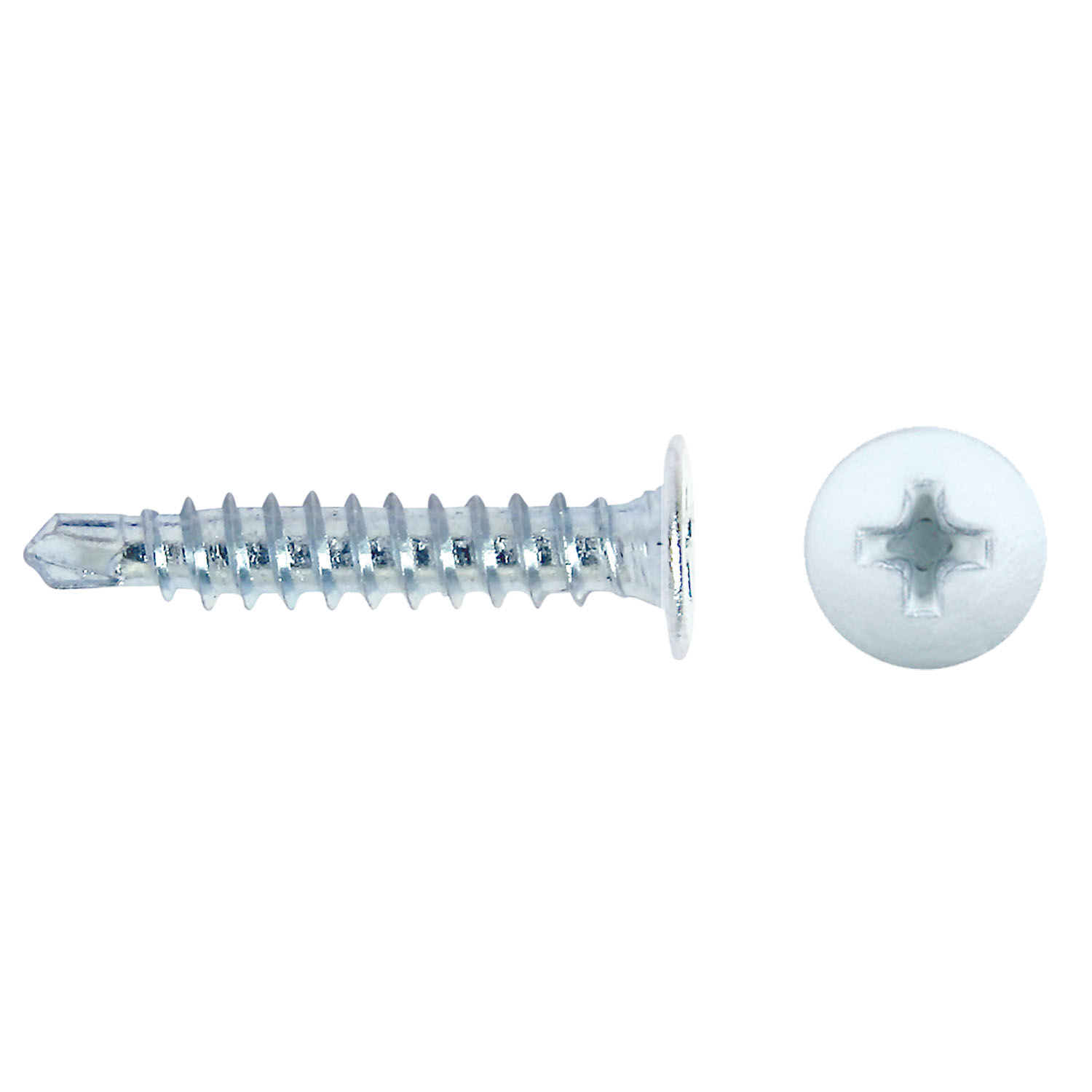 Tornillo punta broca CET con cabeza extraplana lacada en blanco y accionamiento en cruz