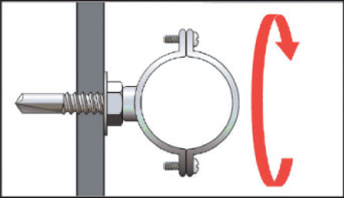 Montaje de abrazadera en tornillo punta broca métrica