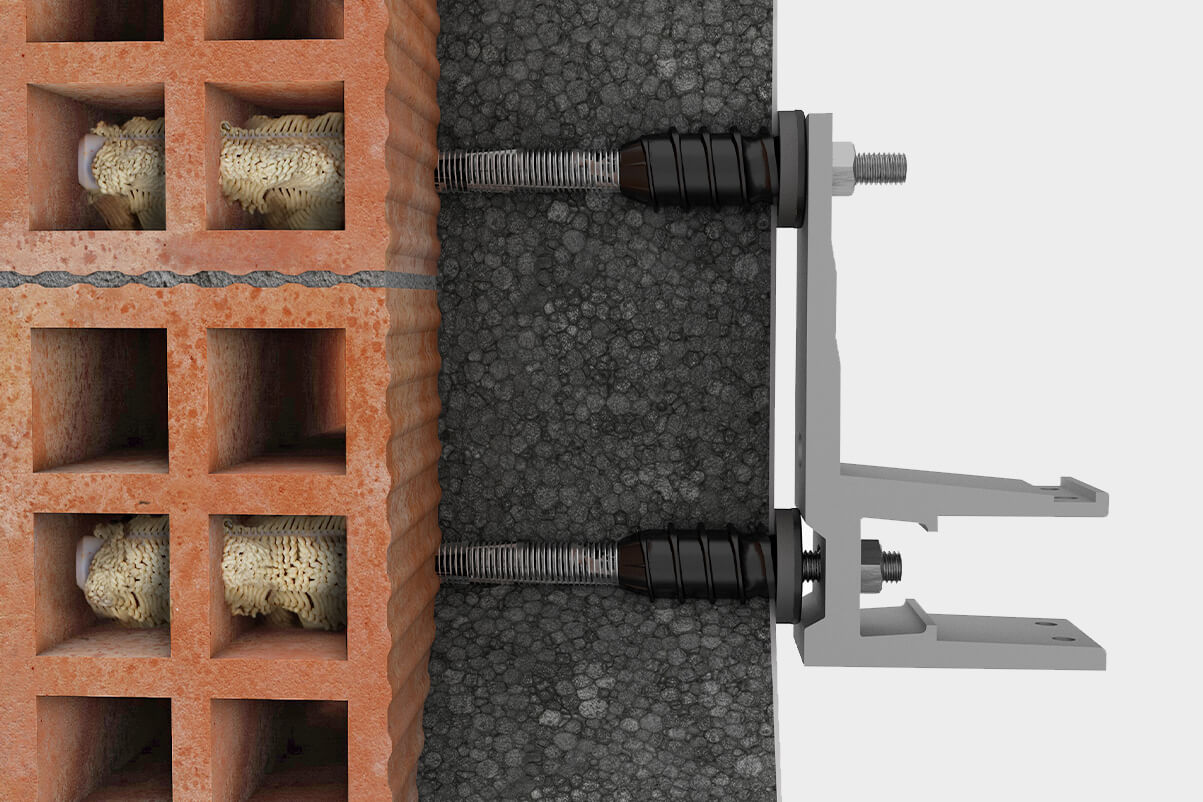 Soporte fijado a una pared aislada con ResiTHERM