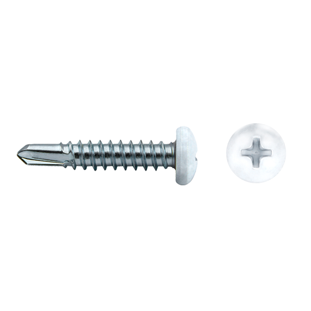 Tornillo punta broca DIN 7504N con cabeza redonda lacada en blanco