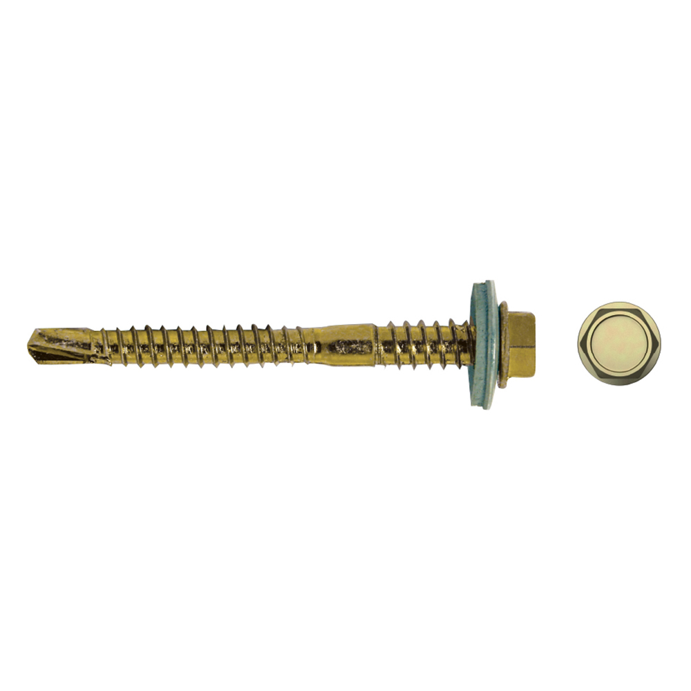 Tornillo DIN 7361 con arandela EPDM y punta broca larga para fijación metálica