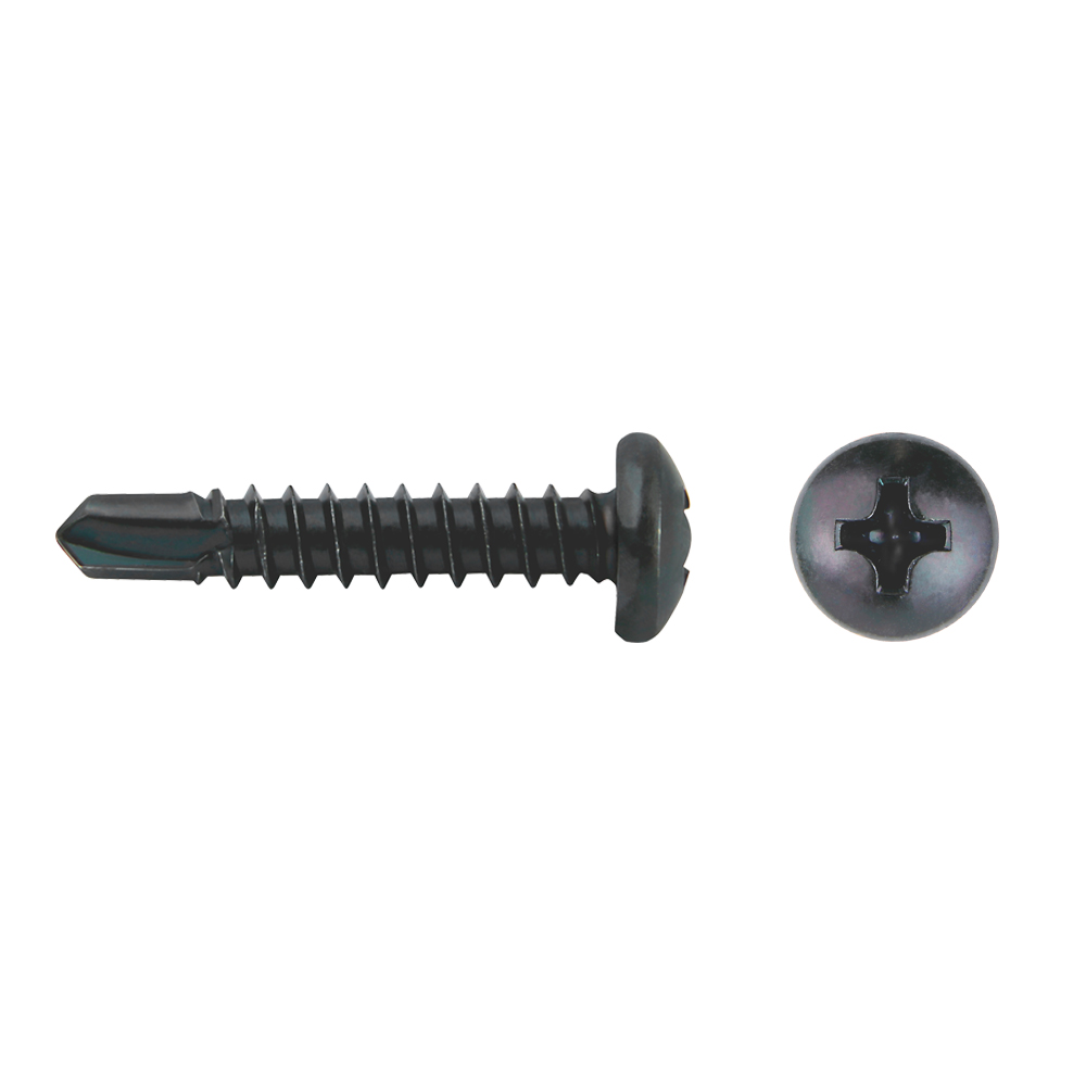 Tornillo punta broca DIN 7504N con cabeza redonda lacada en negro