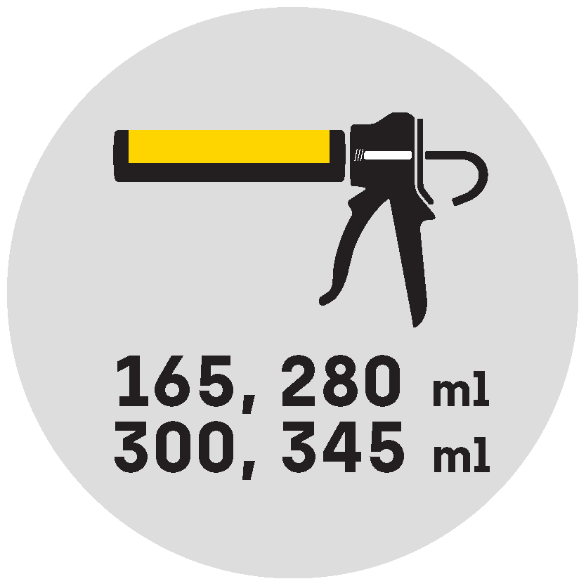 Símbolo pistola de presión APP para cartuchos con contenido de 165, 280, 300 y 345 ml