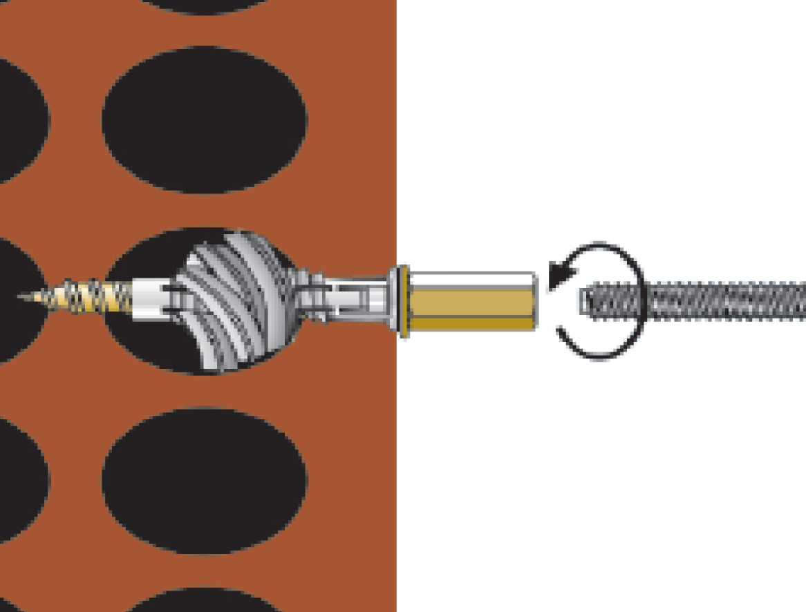 Instalación del tornillo tirafondo TF en ladrillo hueco