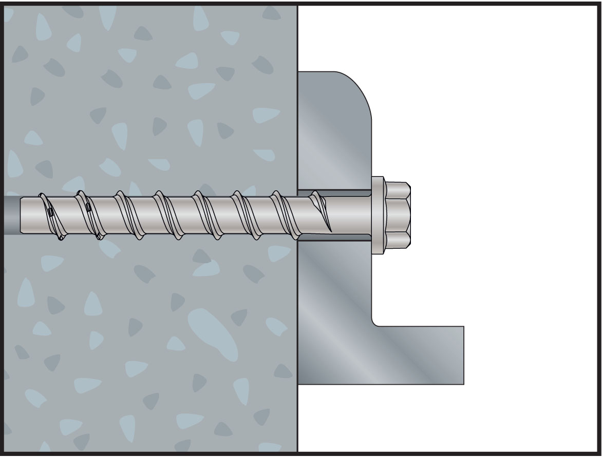 Tornillo BTS-5 B con cabeza hexagonal instalado en hormigón para fijación directa