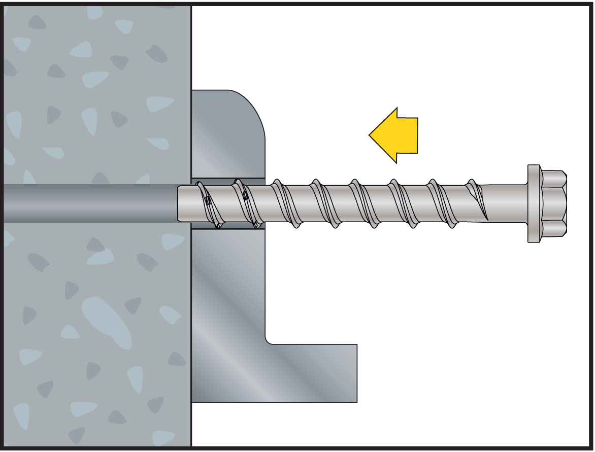 Instalación tornillo BTS-6 Ø6 en hormigón con cabeza alomada ancha
