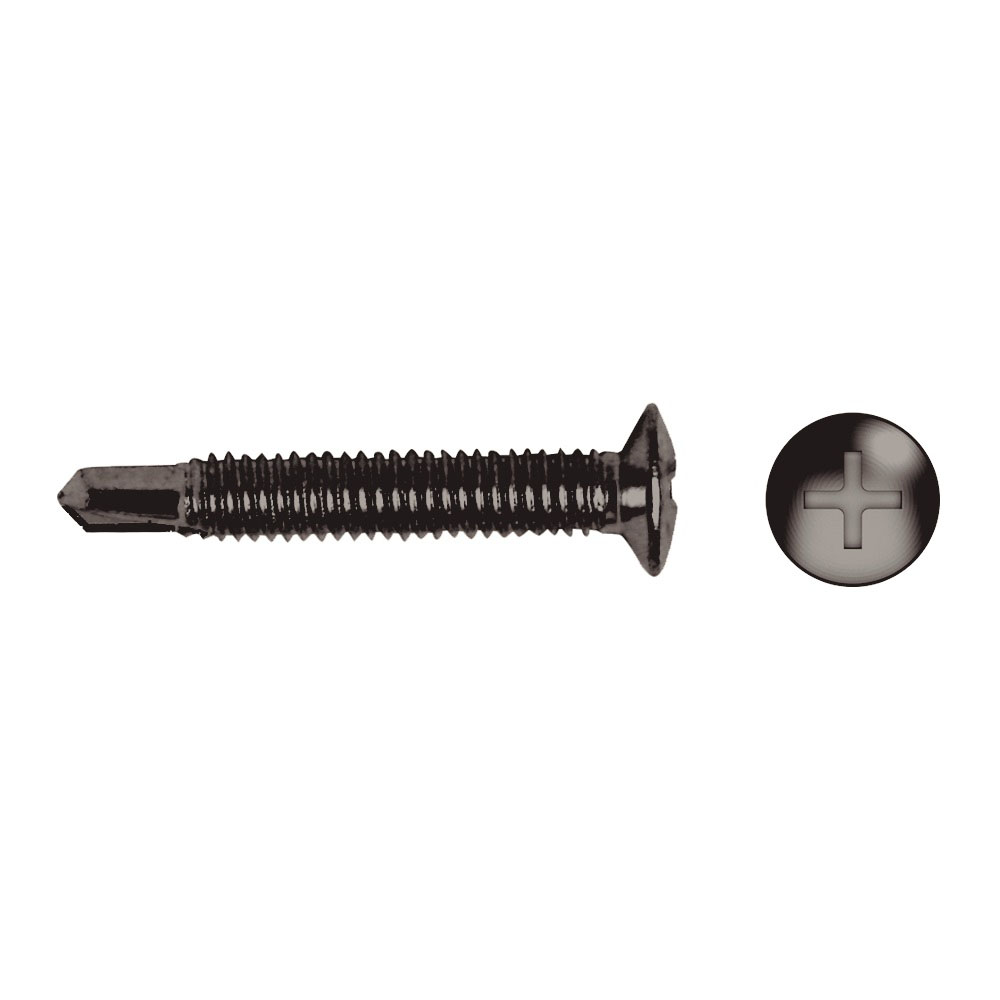 Tornillo de paso fino con punta broca HM acabado negro y cabeza avellanada