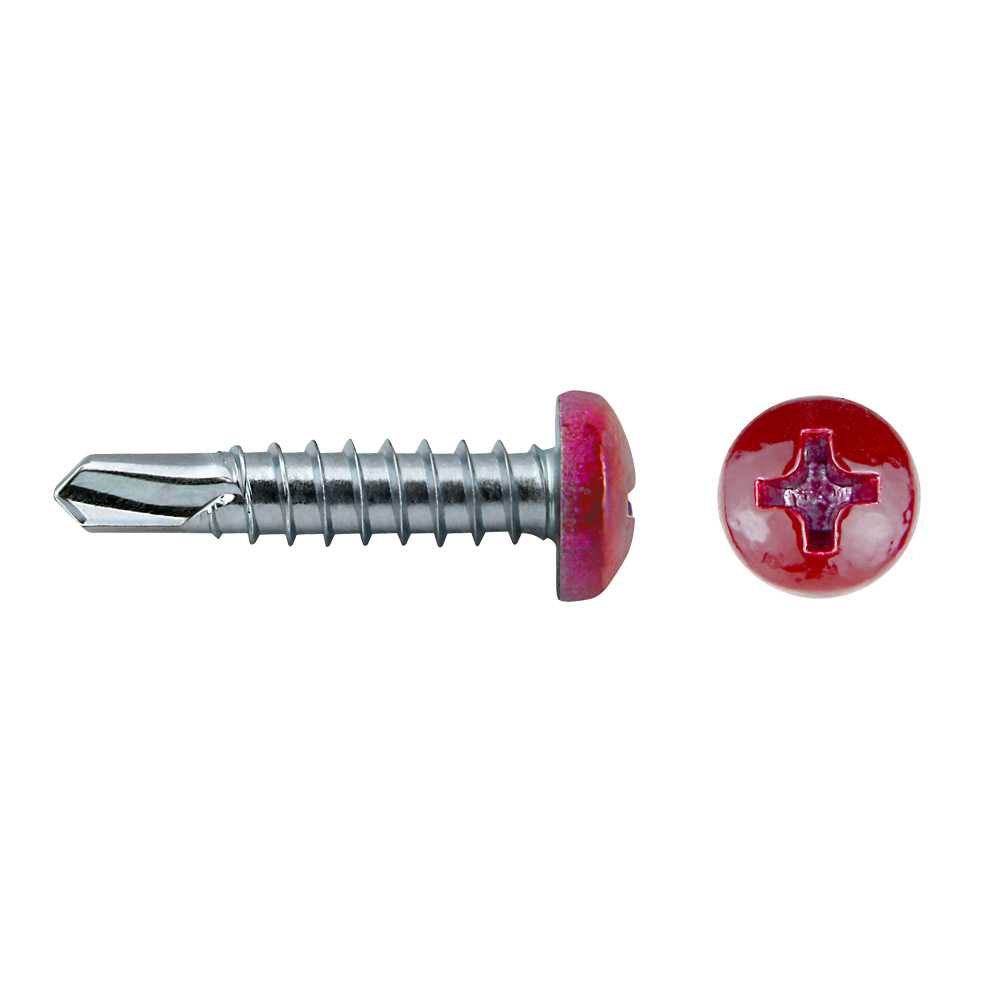 Tornillo punta broca DIN 7504N con cabeza redonda lacada en rojo